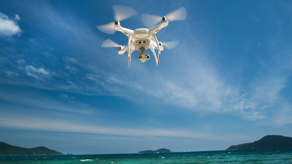 drone flying over sea